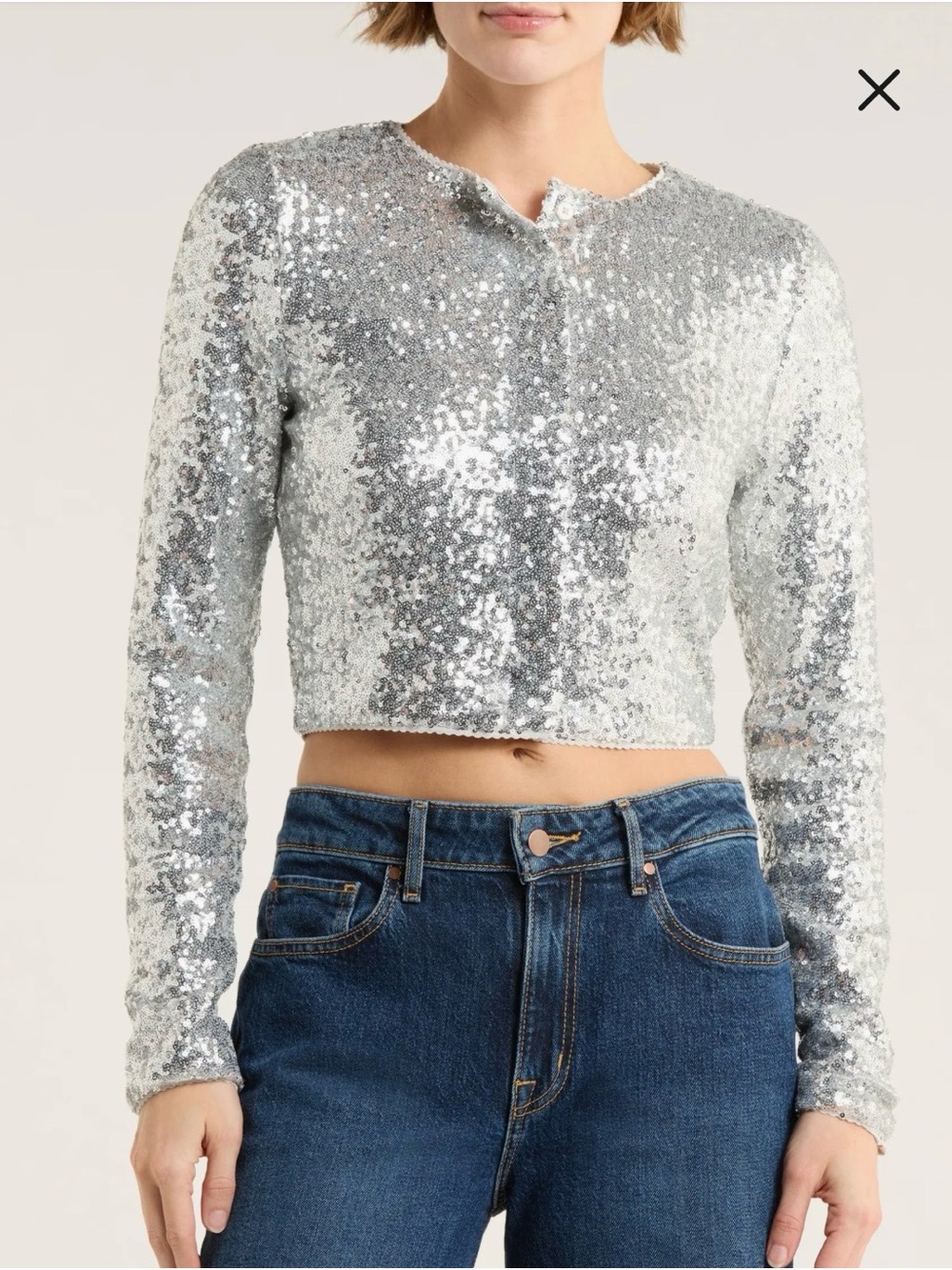 NWT Good American Silver Cluster Sequin Cropped Cardigan Size XL